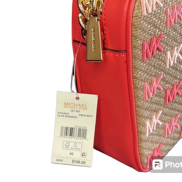 Michael Kors NWT! Jet Set Large East West Crossbody Bag - Straw Embroidered Logo - Picture 12 of 12
